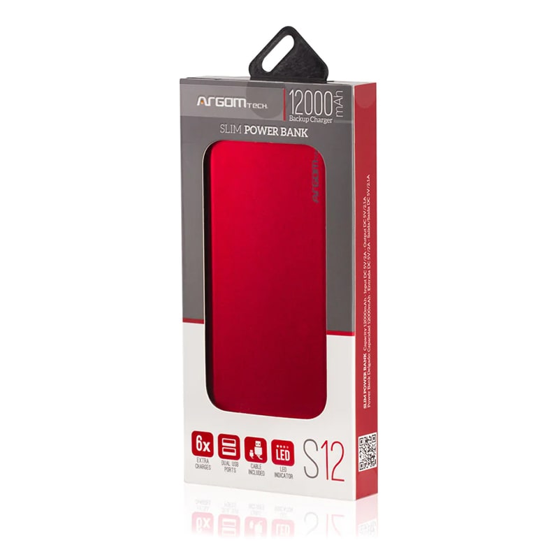 PowerBank Argom S12 12000mAh 2xUSB Rojo